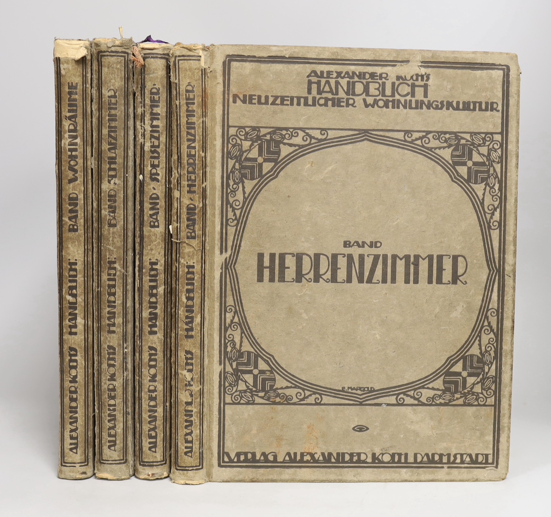 A set of four Alexander Koch's Handbuche ‘Wohnräume’, ‘Schlafzimmer’, ‘Herrendzimmer’, and ‘Spelsezimmer’